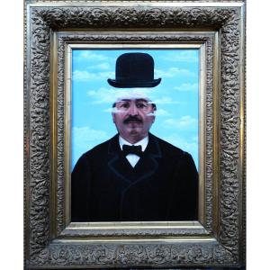 Surrealist Bourgeois Portrait – Homage To Magritte (91 X 75 Cm)