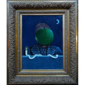 Surrealist Portrait - Eve And Time - Homage To Magritte (91 X 75 Cm) Hst