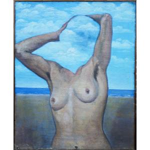 Surrealist Portrait - The Face Of The Clouds - Homage To Magritte - 65 X 81 Cm - Oil On Canvas