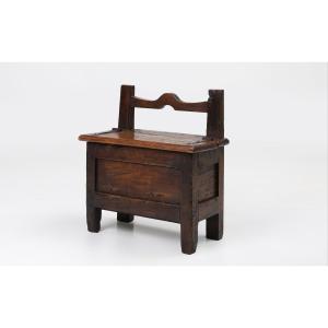 Antique French Wooden Stool With Storage
