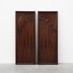 Pair Of Large Portuguese Oak Carved Wall Panels, Circa 1850