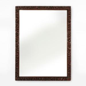 Rare Large Antique Hand Carved Oak Mirror In Baroque Or Rococo Style, France