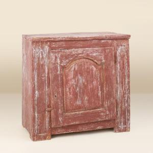 Rustic Parisian Pine Wood Armoire With Old Coats Of Burgundy Paint 