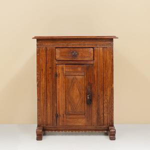 16th Century Belgian Hand Carved Single Door Armoire In Solid Oak