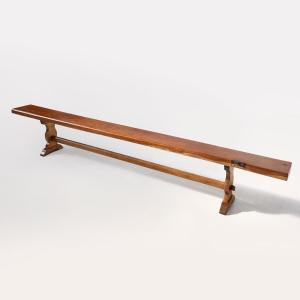 Extra-long Monastery Bench In Solid Elm Wood, France Circa 1850