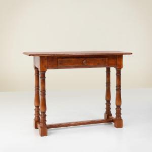 Rustic Oak Console Table With Drawer, Belgium Circa 1800