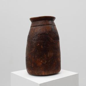 Rare Rustic Wabi Sabi Style Vase In Solid Wood, France 1800s