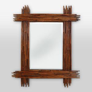 Large Vintage Bamboo Mirror With Beveled Mirror, France 1960s