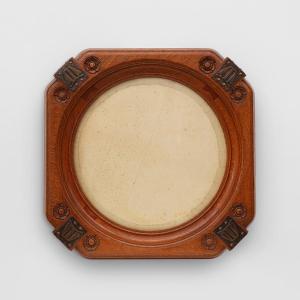Art Nouveau Oak Photo Frame With Copper Decorations By Geo Verbanck