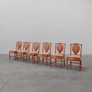 Set Of 6 Bamboo Dining Chairs With Geometric Upholstery By Gasparucci