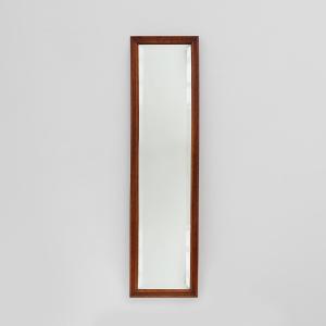 French Art Deco Carved Oak Mirror With Wooden Frame, Ca. 1930