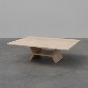 Sculptural Geometric Rectangular Travertine Coffee Table, Italy, 1960s
