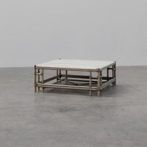 Large "attila" Wicker Coffee Table With Marble Top By Gasparucci Italy