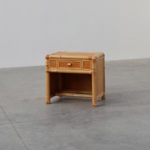 1970s Italian Bamboo And Wicker Chest Of Drawers Or Bedside Table