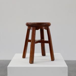 Antique French Round Oak Stool With A Beautiful Patina, Circa 1850