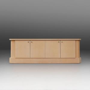 Ivory Lacquer Sideboard In Burl Wood By Jean Claude Dresse, 1970s