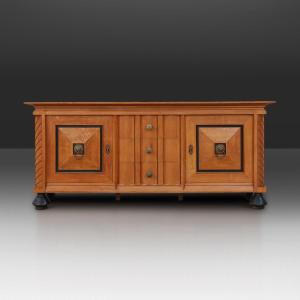 Belgian Brutalist Art Deco Sideboard In Solid Oak With Brass Details