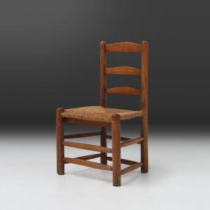 French Wabi-sabi Wood And Wicker Side Chair, 1850s