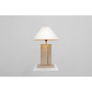  Belino Travertine And Brass Table Lamp In Hollywood Regency Style