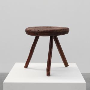 Rustic Solid Oak Tripod Stool In Wabi Sabi Style, France Circa 1850