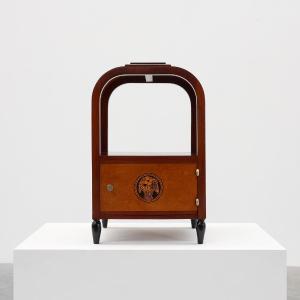 Art Deco Curved Side Table With Storage And Black Marble Top, France, 1920s