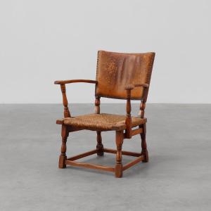 Leather And Oak Armchair By Theo Ruth For Artifort, Netherlands, 1940s