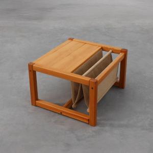 Pine And Linen Coffee Table With Magazine Rack By Karin Möbring, Sweden, 1970s