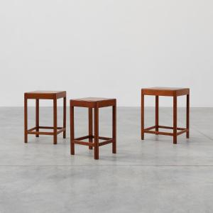 Set Of 3 Art Deco Style Oak Nesting Tables, France, Circa 1925
