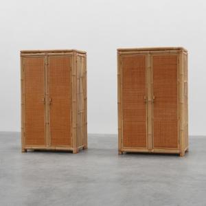 Pair Of Bamboo And Rattan Cabinets, Italy, 1960s