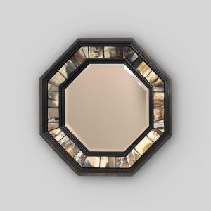 Octagonal Brass And Horn Mirror With Beveled Mirror Plate By Anthony Redmile, 1980s