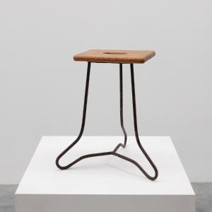 Modernist Industrial Stool In Iron And Oak Slats, France Circa 1910