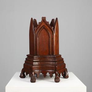 Neo-gothic Oak Umbrella Stand With Carvings, France, 19th Century