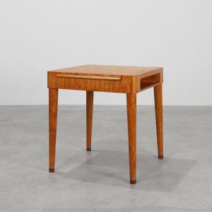 Art Deco Side Table In Birch Veneer With Drawer, France, 1920s