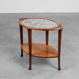 Art Nouveau Side Table In Walnut And Marble, France, Circa 1915