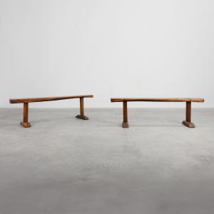 Pair Of Rustic Oak Benches, France 1850