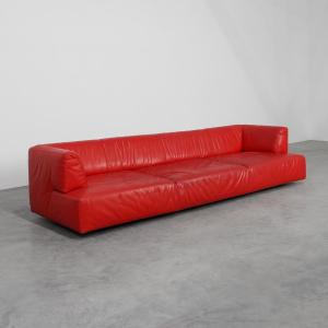 Mid-century Style Red Leather 3-seater Sofa By Edra, Italy 2000