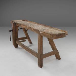 Industrial Workbench In Solid Oak, Belgium, Circa 1900