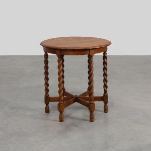 Carved Solid Oak Side Table With Twisted Legs, France, Circa 1890