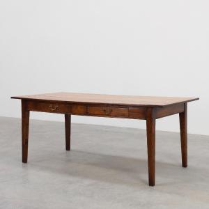 French Provençal Oak Farmhouse Table, 19th Century, With Drawers, France