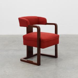 Red Reupholstered Art Deco Armchair, Belgium, Circa 1920