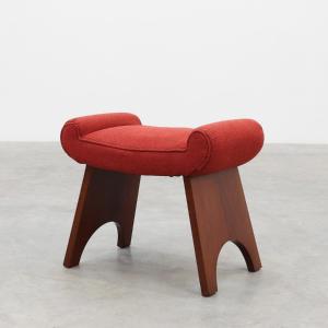 Reupholstered Red Art Deco Stool, Belgium Circa 1920