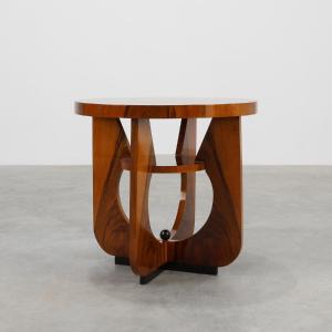 Art Deco Round Wooden Side Table Or Coffee Table, France 1920s