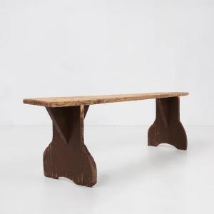 Rustic Wooden Bench With Brown-painted Legs, France, 1890s
