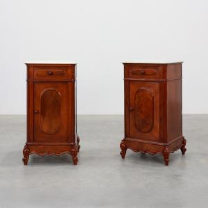 Pair Of Louis XV Bedside Tables With Carrara Marble Tops, France, Circa 1890