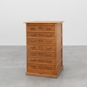 Industrial Oak Filing Cabinet With Brass Handles, United Kingdom, 1920s