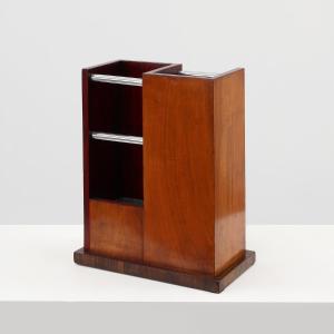 Antique Art Deco Umbrella Stand In Wood And Metal, France Circa 1910