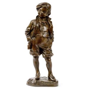 Bronze Sculpture Of A Boy "sportsman", Around 1900's Signed Picciole