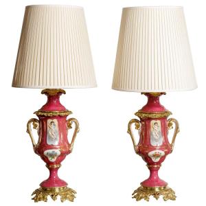 Pair Of 19th Century Porcelain Table Lamps
