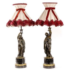 Pair Of French Bronze Napoleon III Period Table Lamps