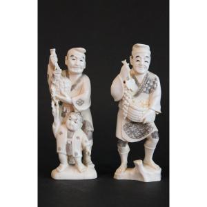 Pair Of Ivory Okimono, Japan Taisho Period (1912-1928) Signed